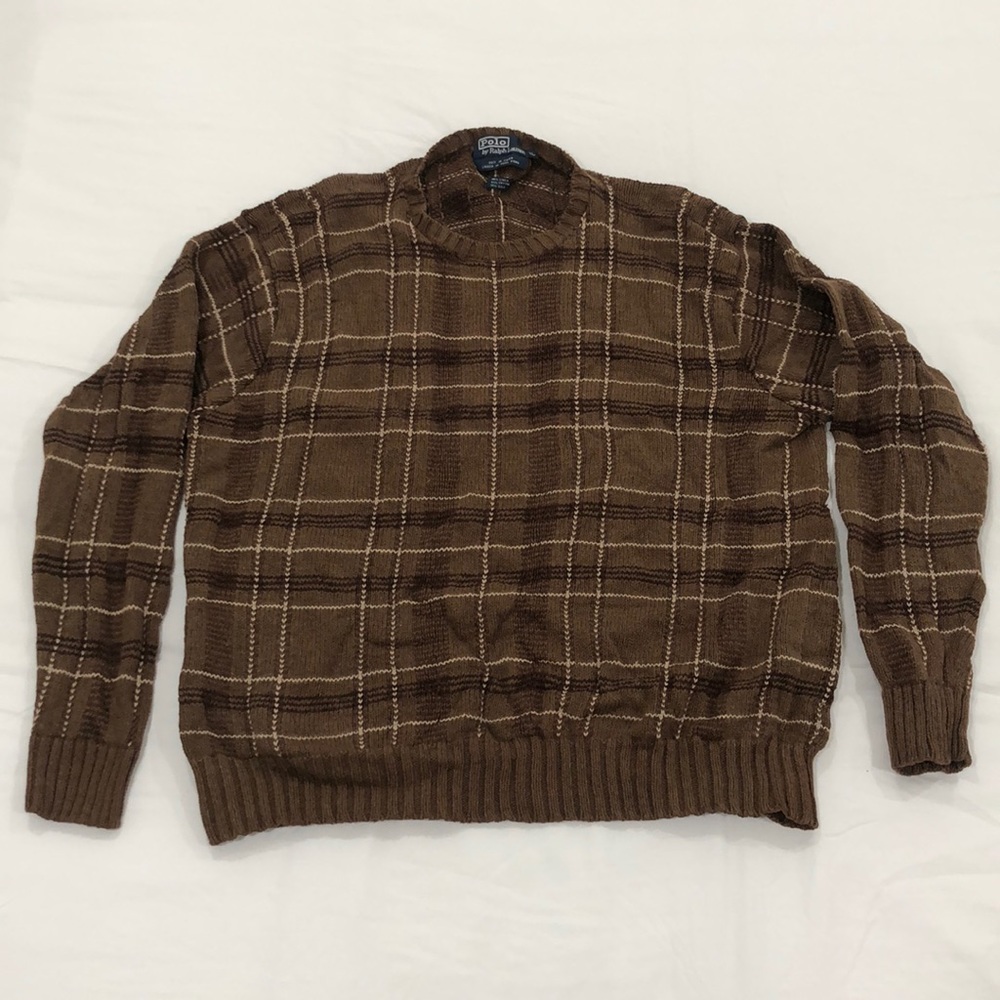 Polo by Ralph Lauren Brown Plaid Crewneck Sweater